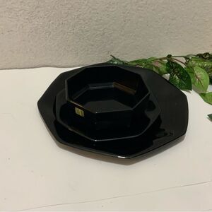 Arcoroc Octime France Black Octagon LOT 1 Bowl 1 dinner  1 salad plate G1